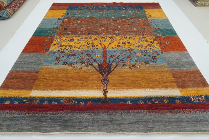 8x10 Mystic Tree of Life Gabbeh Multicolor Afghan Hand knotted Rug - Yildiz Rugs