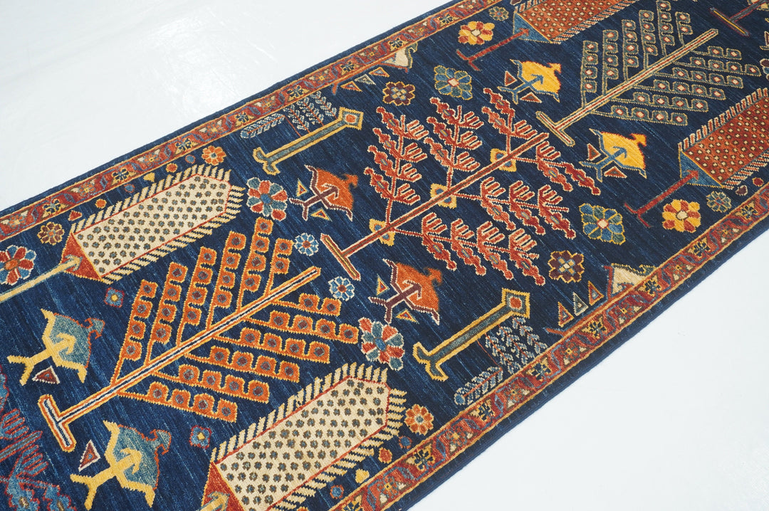 10 Ft Navy Blue Bakhshaish Afghan hand knotted Runner Rug - Yildiz Rugs