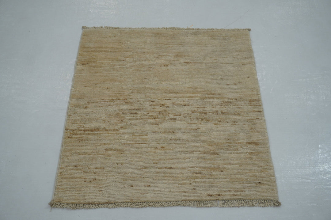 2x2 Small Solid Beige Square Afghan Handmade Wool Rug - Yildiz Rugs