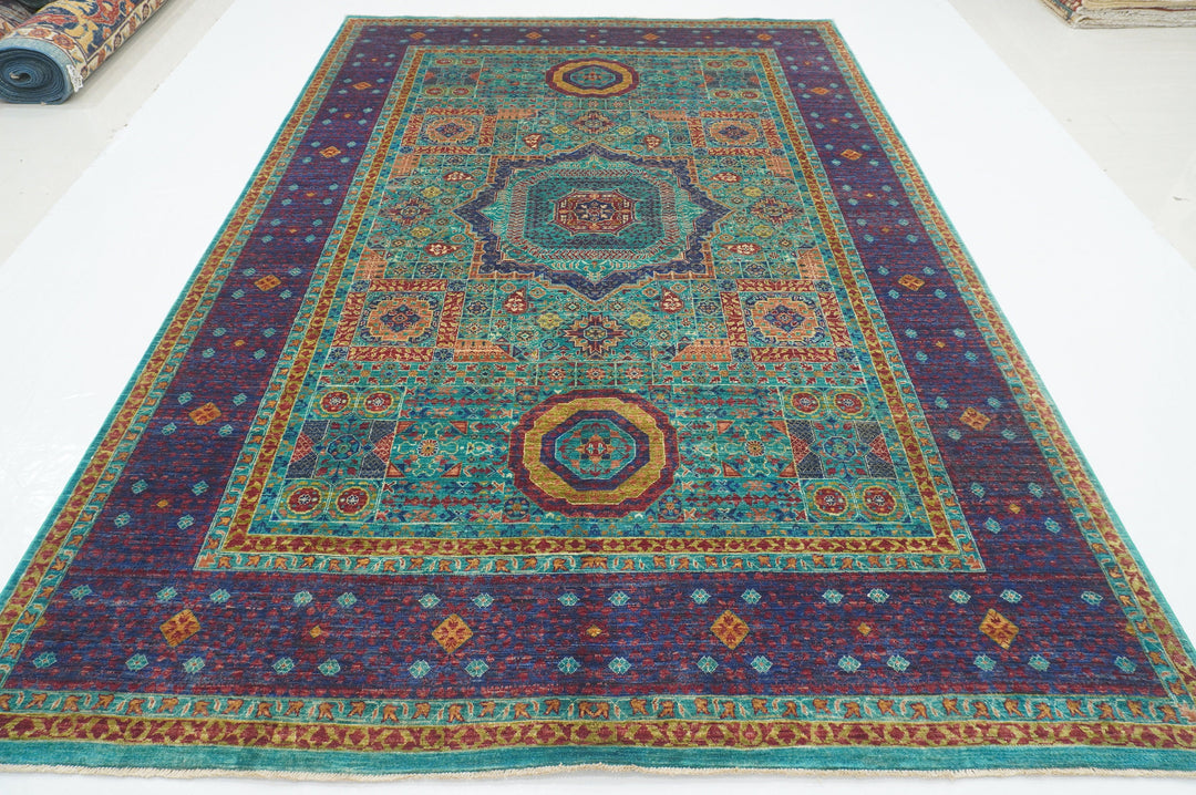 7 x 10 Turquoise Blue Mamluk Fine Hand knotted Turkish Medallion Rug - Yildiz Rugs