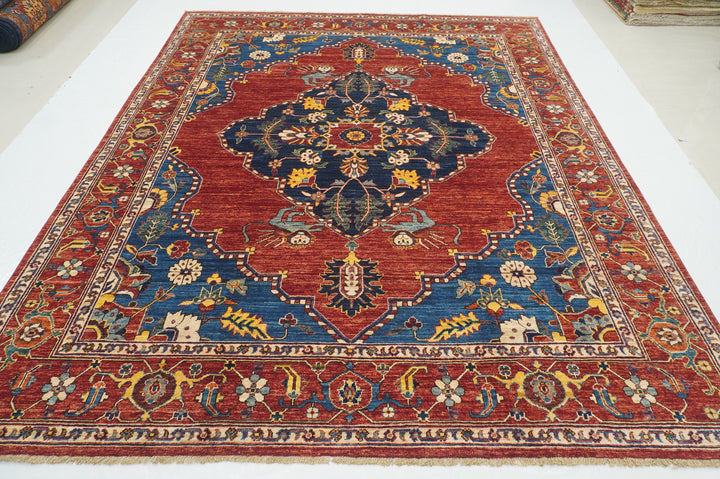 8x10 Red Blue Qashqai Lion Afghan Hand Knotted Rug - Yildiz Rugs