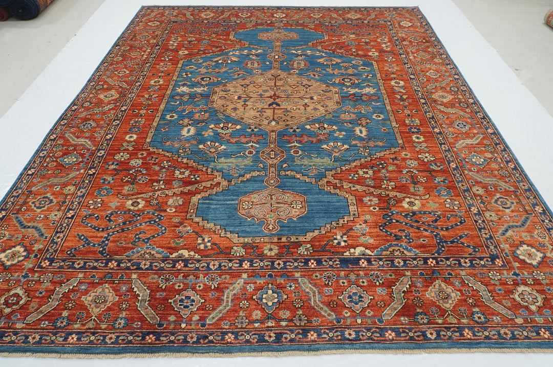 8x10 Blue Rusty Red Serapi Afghan Hand knotted Oriental Medallion Rug