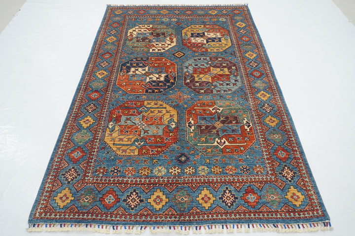 5x7 Blue Ersari Turkmen Afghan hand knotted Tribal Oriental Rug - Yildiz Rugs