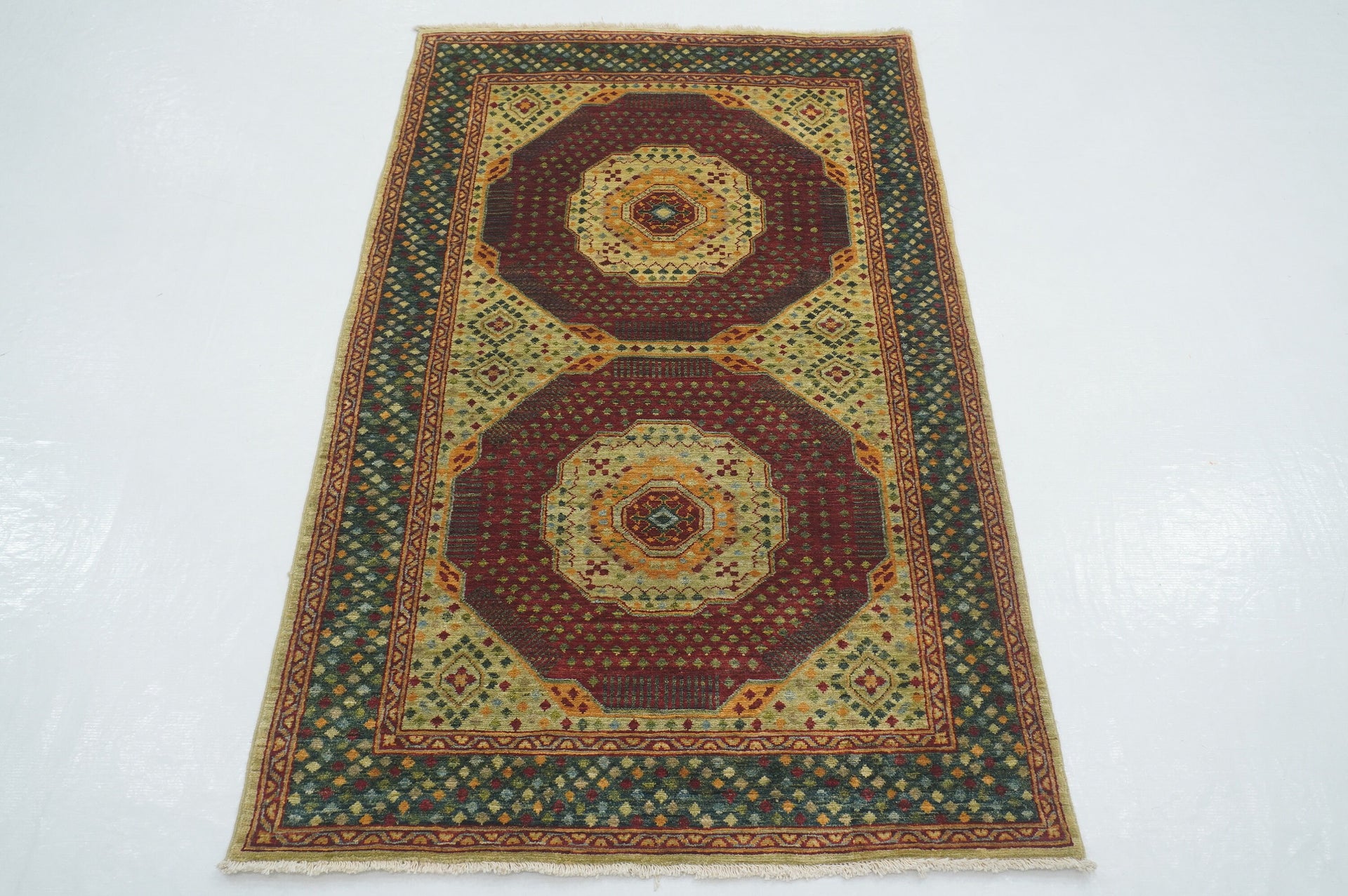 3x5 Green Mamluk Fine Hand knotted Turkish Medallion Rug - Yildiz Rugs
