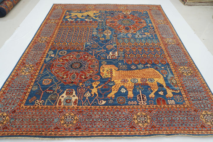 8x10 Dark Blue Egyptian Mamluk Tribal Lion Hand knotted Animal Pictorial Rug - Yildiz Rugs