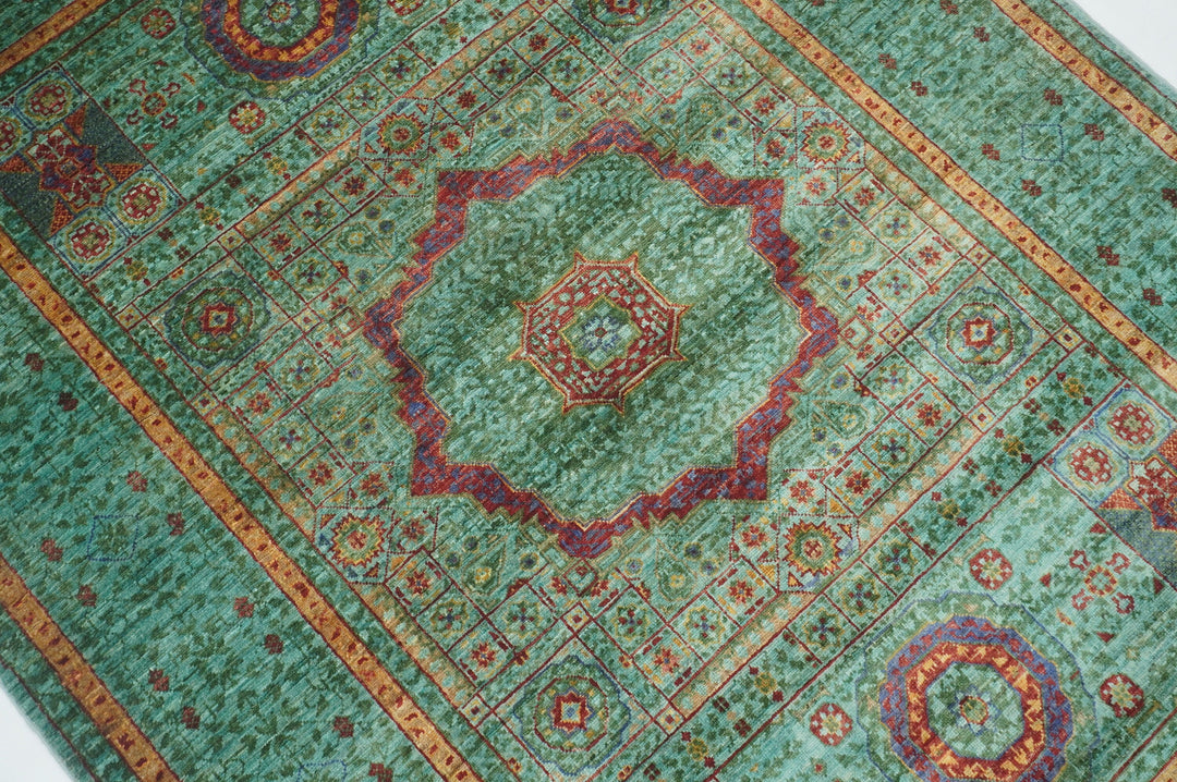 4'4" x 6'2" Turquoise Blue Green Mamluk Super Fine Hand knotted Turkish Rug - Yildiz Rugs