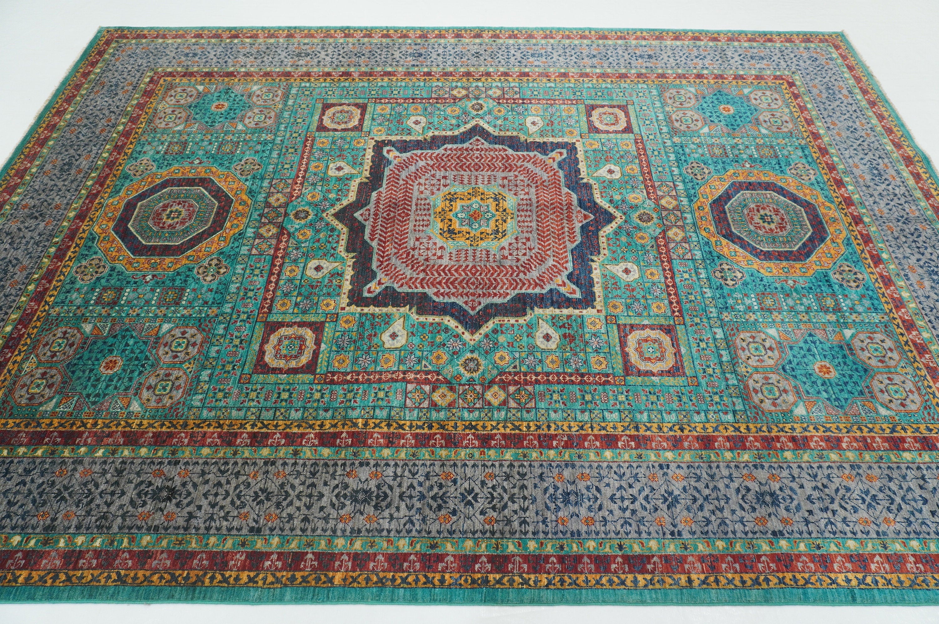7x10 Turquoise Blue Mamluk Fine Hand knotted Turkish Medallion Rug - Yildiz Rugs