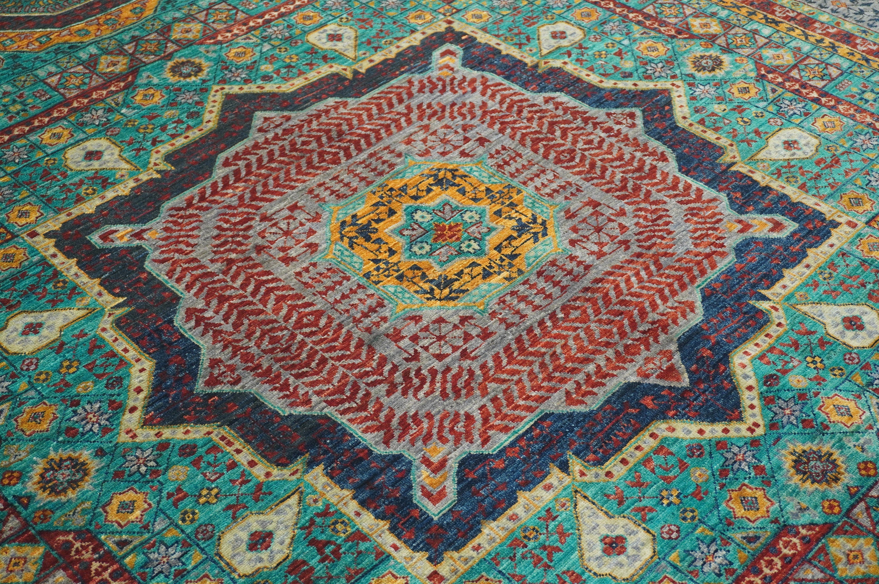 7x10 Turquoise Blue Mamluk Fine Hand knotted Turkish Medallion Rug - Yildiz Rugs