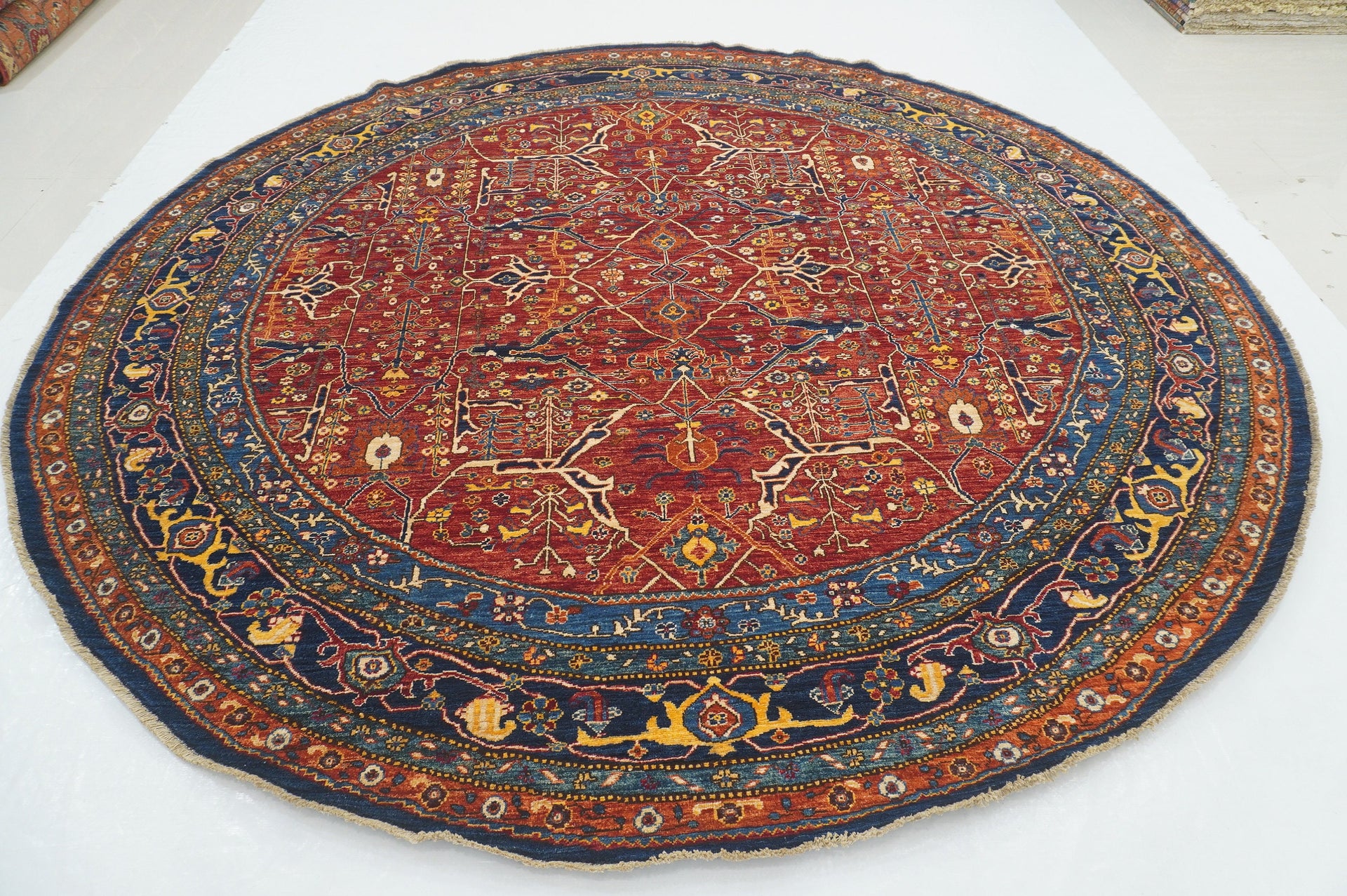 10x10 Red Bidjar Round Afghan Hand knotted Large Circle Rug - Yildiz Rugs