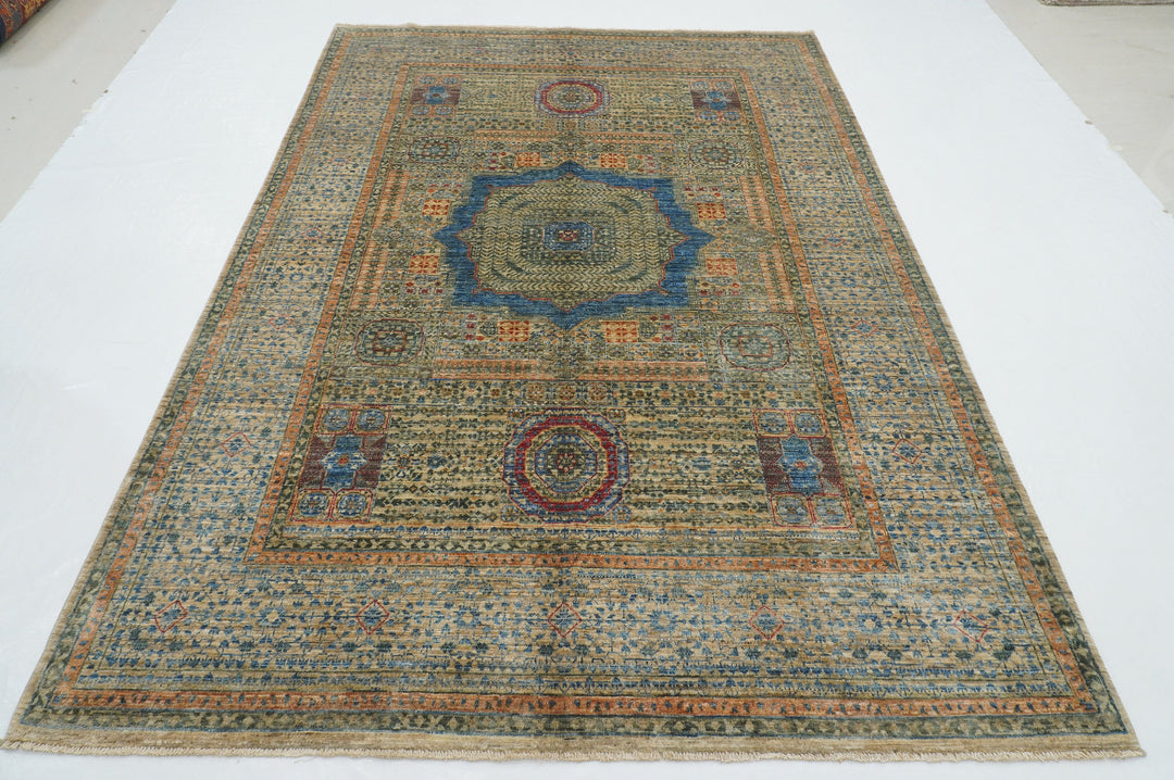 6x9 Taupe Gray Mamluk Hand Knotted Medallion Turkish Rug - Yildiz Rugs