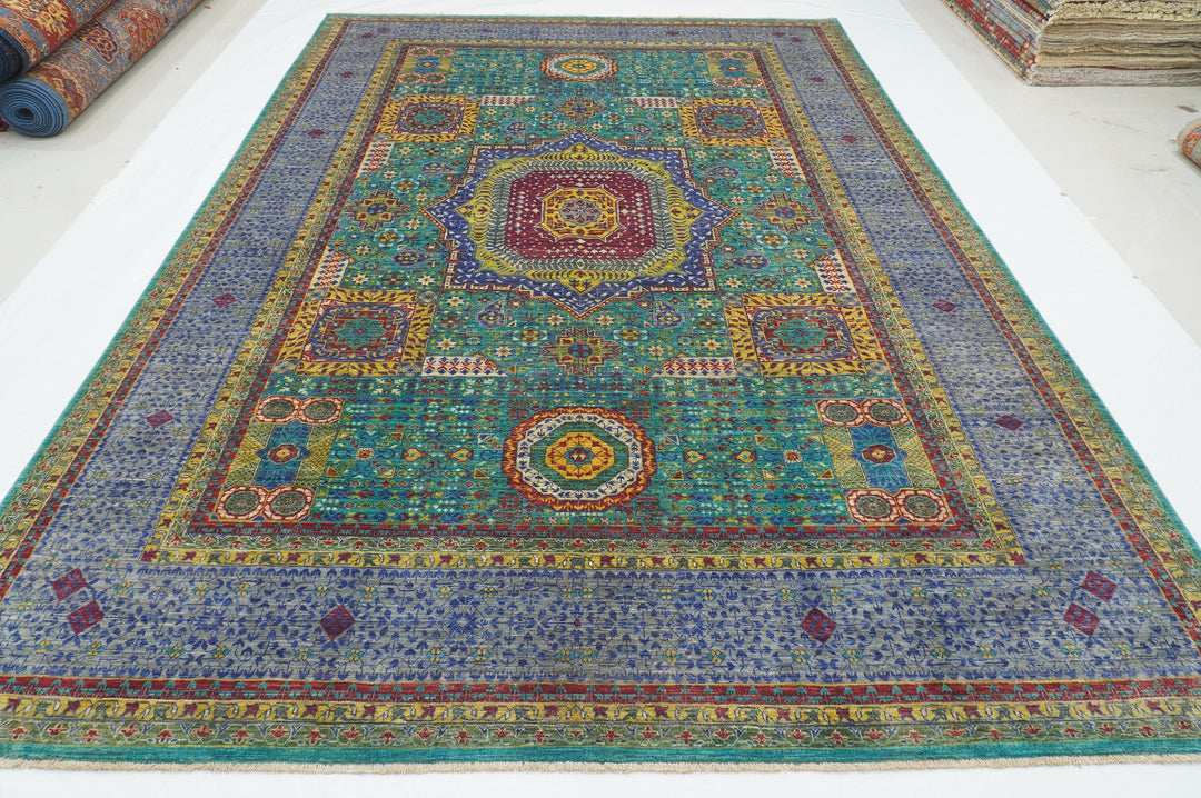 8x12 Turquoise Blue Mamluk Fine Hand Knotted Turkish Medallion Rug - Yildiz Rugs