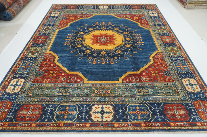 8x10 Navy Blue Heriz Afghan Hand knotted Oriental Traditional Medallion Rug - Yildiz Rugs