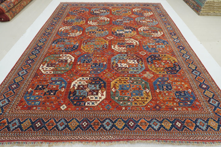 9x12 Red Ersari Turkmen Afghan hand knotted Tribal Rug - Yildiz Rugs