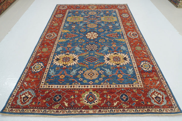 6x9 Blue Serapi Oriental Afghan hand knotted Traditional Rug - Yildiz Rugs