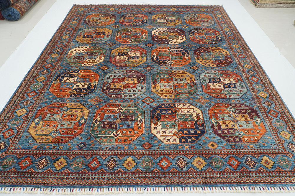 8x10 Blue Ersari Afghan hand knotted Geometric Oriental Rug - Yildiz Rugs