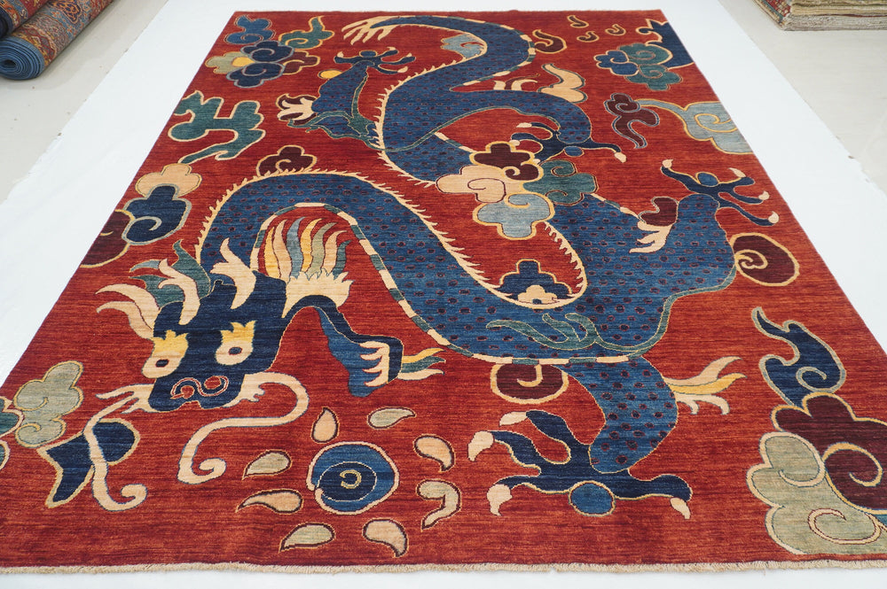 8x10 Red Dragon Chinese Style Afghan Hand knotted Rug - Yildiz Rugs