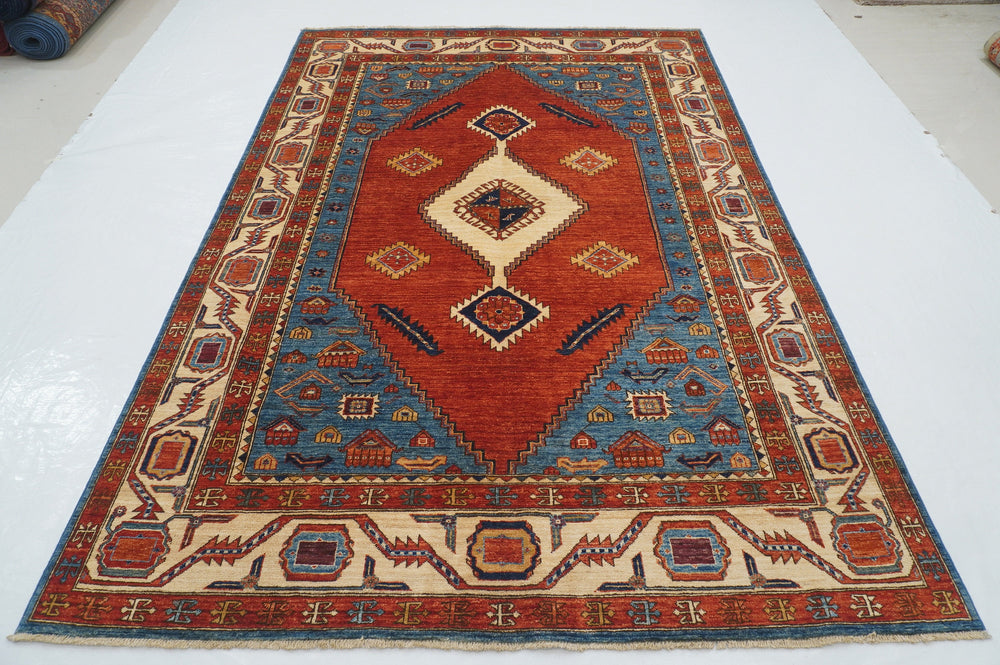 6x9 Red Serapi Afghan Hand knotted Medallion Oriental Rug - Yildiz Rugs