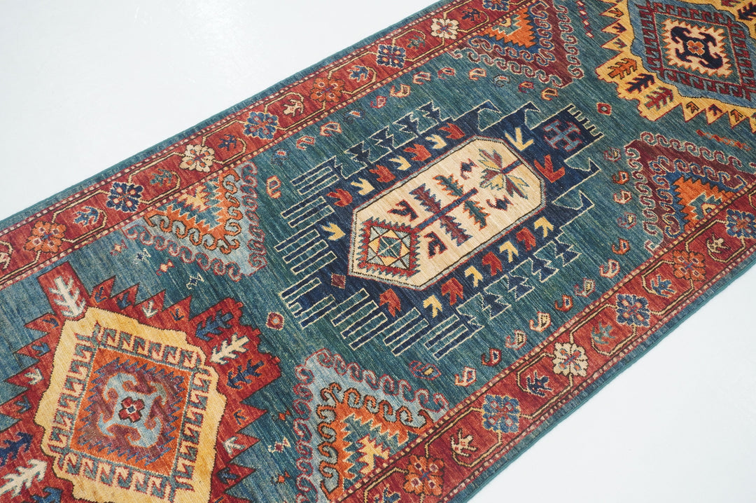 14 Ft Greenish Blue Malayer Afghan hand knotted Oriental Runner Rug - Yildiz Rugs