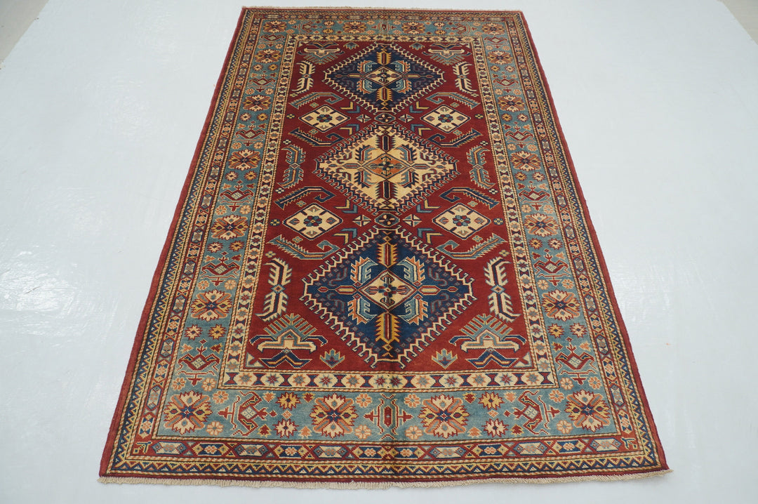 4 x 7 Red Afghan Shirvan Vintage Caucasian Hand knotted Rug