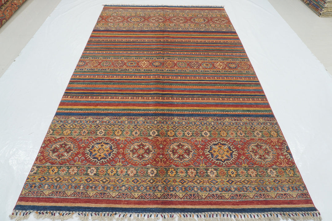 6x10 Stripe Tribal Multicolor Afghan Hand knotted Rug - Yildiz Rugs