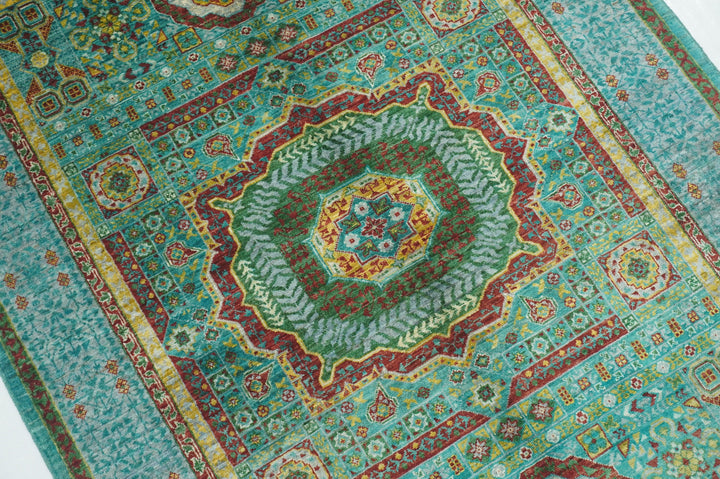 4x6 Turquoise Blue Green Mamluk Turkish Hand Knotted Medallion Rug - Yildiz Rugs