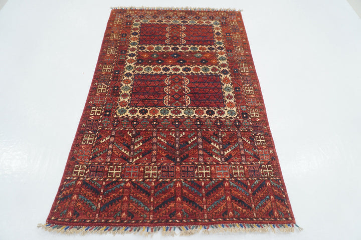 4x6 Red Pardeh Ersari Tribal Afghan hand knotted Rug - Yildiz Rugs