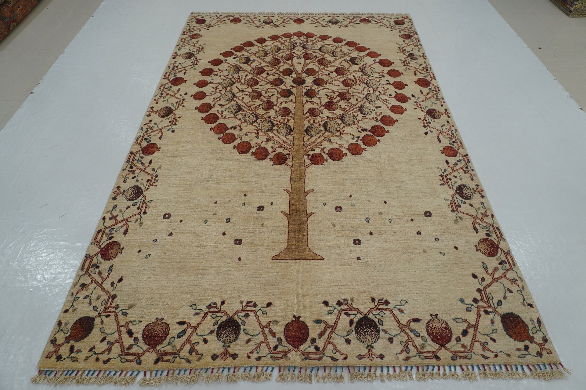 6x9 Beige Gabbeh Tribal Tree of Life Afghan Hand knotted Area Rug - Yildiz Rugs
