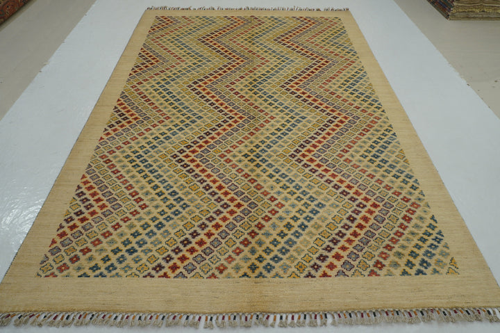 7x10 Beige Gabbeh Afghan hand knotted Tribal rug - Yildiz Rugs