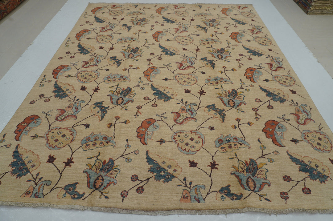 8x10  Vintage Beige Floral Gabbeh Afghan Handmade Tribal Rug - Yildiz Rugs