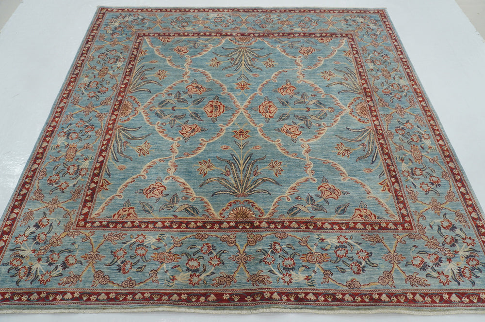 7x7 Blue Square Fine Quality Afghan Hand knotted Square Rug - Yildiz Rugs