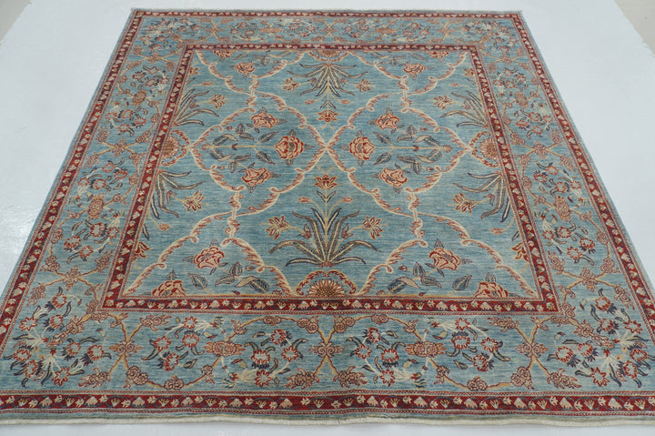 7x7 Blue Square Fine Quality Afghan Hand knotted Square Rug - Yildiz Rugs