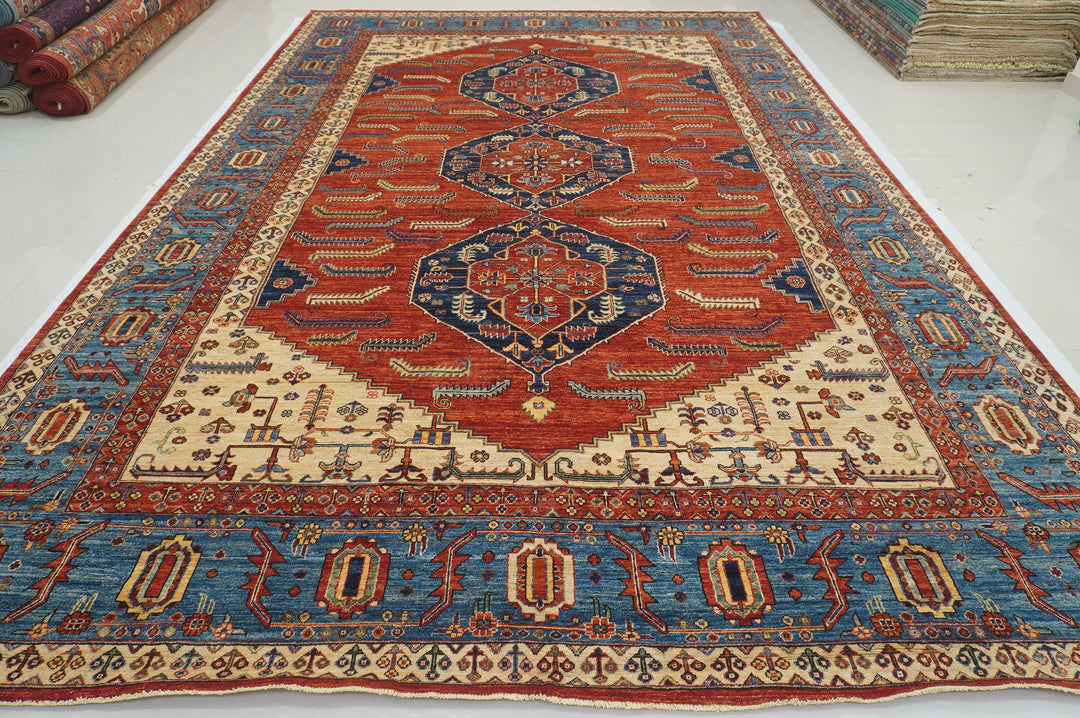 10x15 Red Heriz Afghan Hand knotted Oriental Medallion Rug