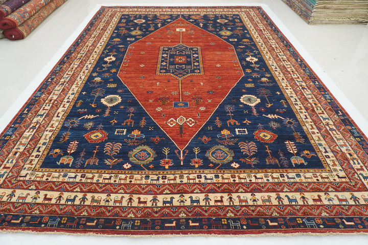 10x14 Red Navy Blue Tribal Gabbeh Nomad Qashqai Hand knotted Oriental Rug