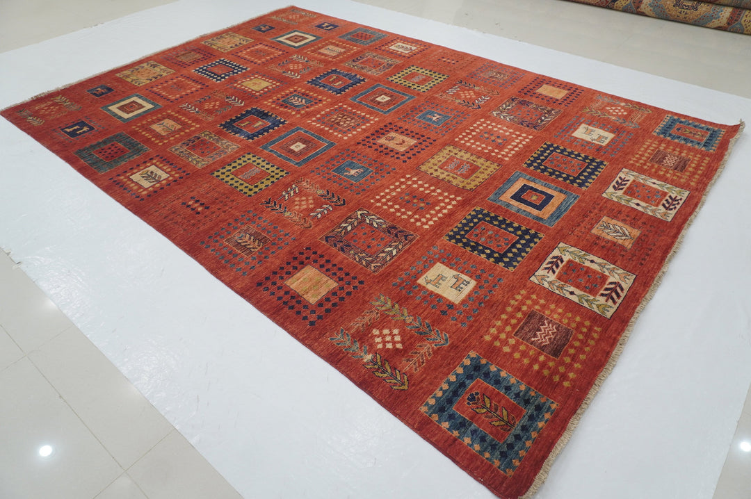 8x11 Red Gabbeh Abstract Afghan Hand knotted Wool Rug - Yildiz Rugs