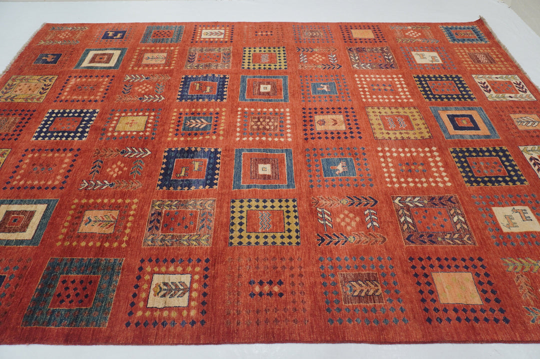 8x11 Red Gabbeh Abstract Afghan Hand knotted Wool Rug - Yildiz Rugs