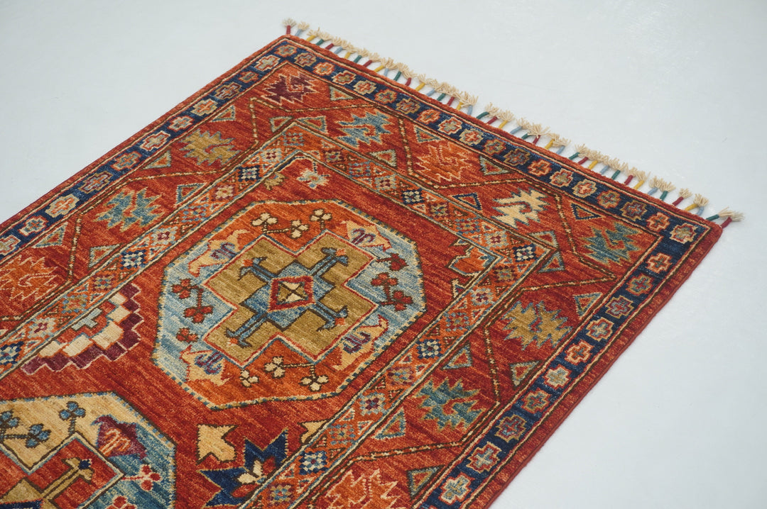 9 Ft Red Ersari Turkmen hand knotted Runner Rug - Yildiz Rugs