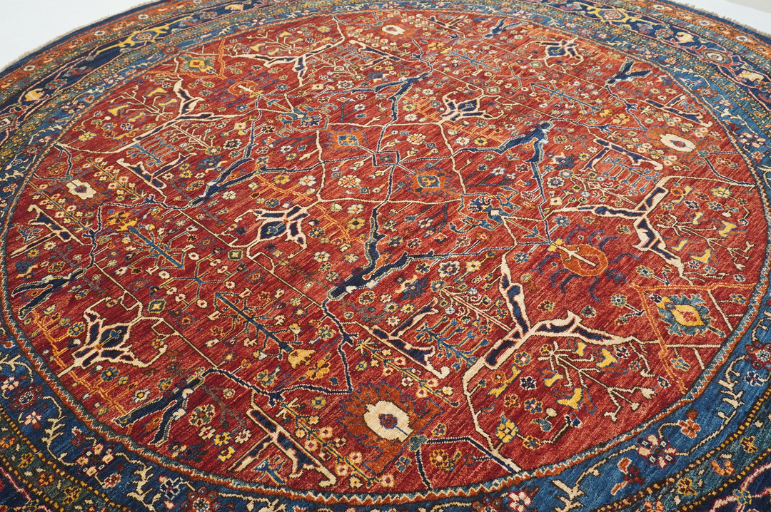 10x10 Red Bidjar Round Afghan Hand knotted Large Circle Rug - Yildiz Rugs