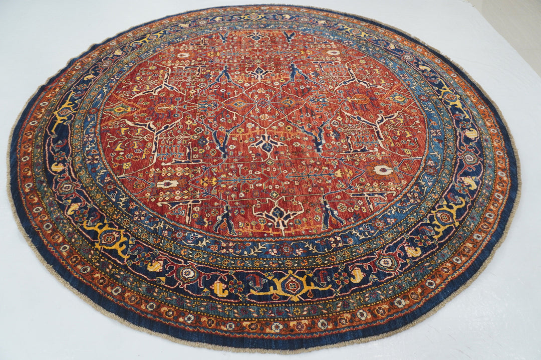 10x10 Red Bidjar Round Afghan Hand knotted Large Circle Rug - Yildiz Rugs