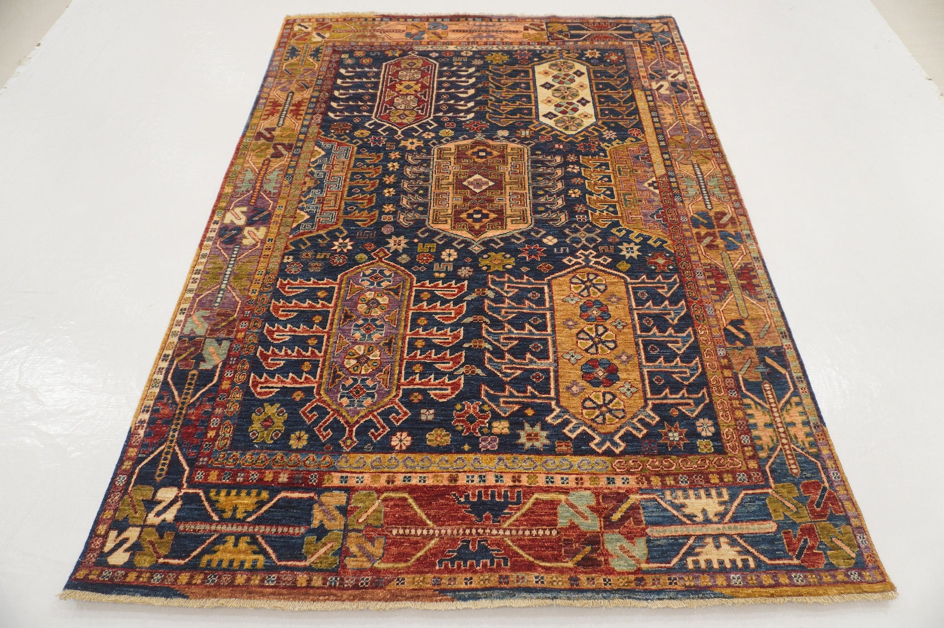 5x7 Navy Blue Tribal Baluch Samarkand Afghan Hand knotted Rug - Yildiz Rugs