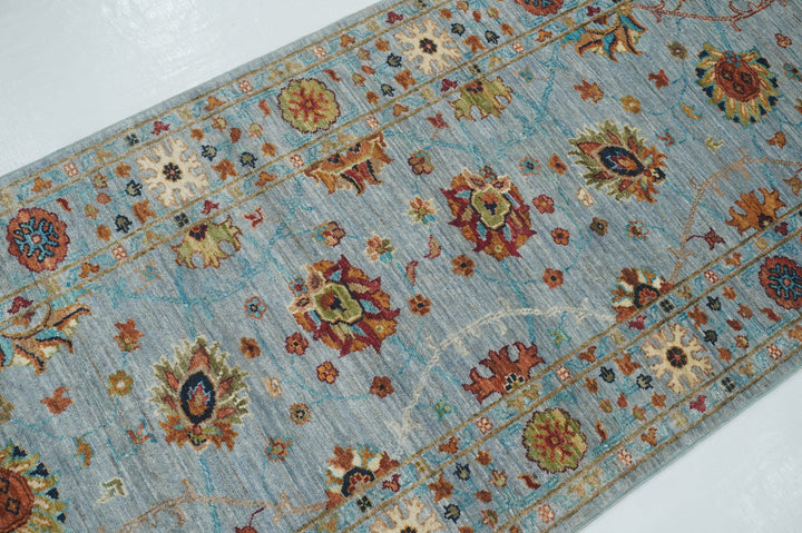 8 ft Blueish Gray Waziri Oriental Afghan Hand knotted Runner Rug - Yildiz Rugs