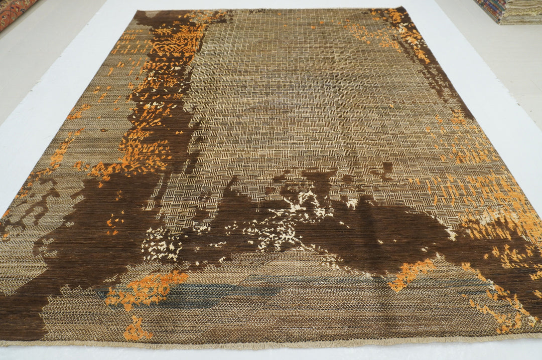 8x10 Brown Modern Afghan Hand knotted Abstract Rug - Yildiz Rugs