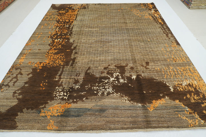 8x10 Brown Modern Afghan Hand knotted Abstract Rug - Yildiz Rugs