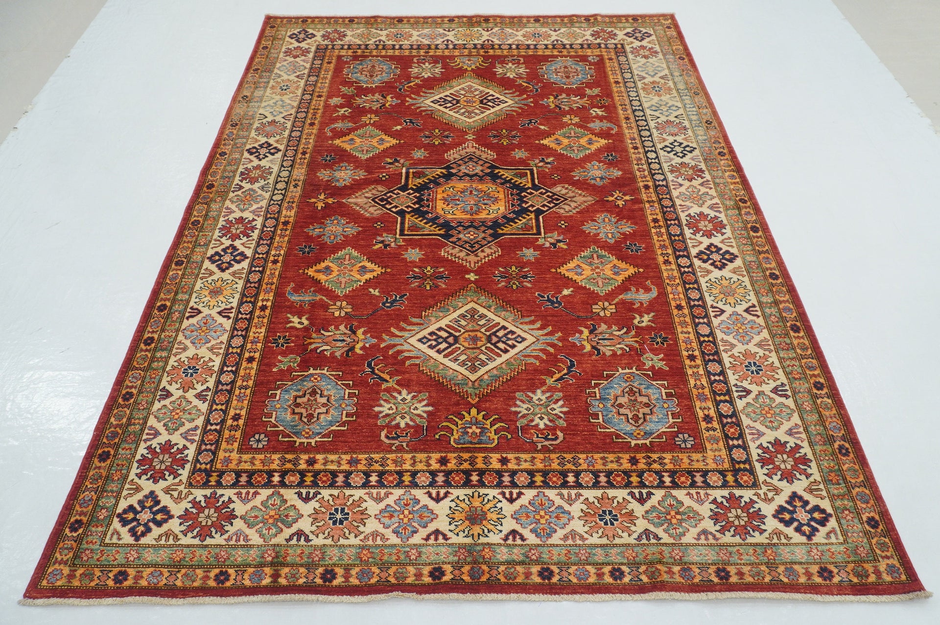 6x8 Red Afghan Kazak Hand knotted Rug - Yildiz Rugs