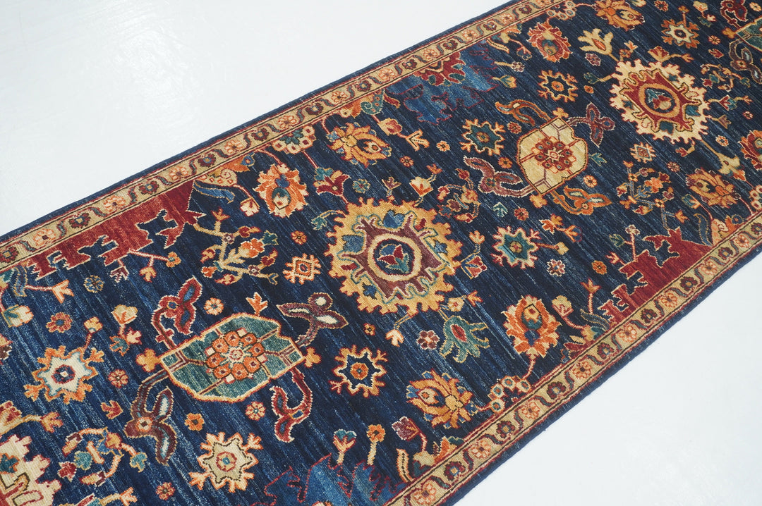 14 Ft Navy Blue Bidjar Afghan hand knotted Long Oriental Runner Rug - Yildiz Rugs