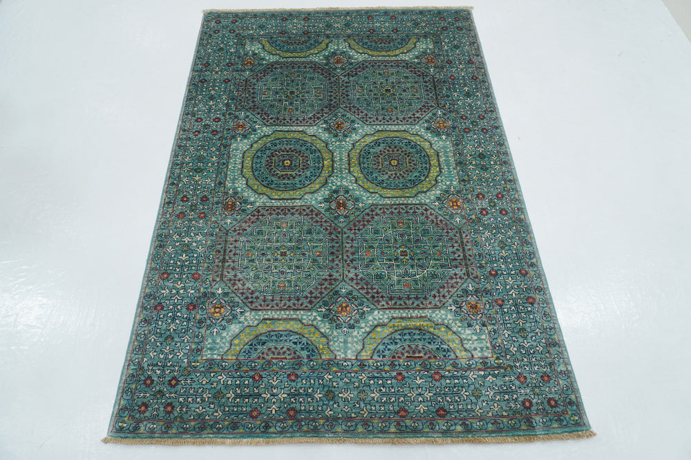 4x6 Turquoise Blue Mamluk Turkish Fine Hand Knotted Medallion Rug - Yildiz Rugs