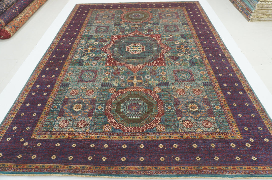 9x12 Blue Mamluk Hand knotted Medallion Turkish Rug - Yildiz Rugs