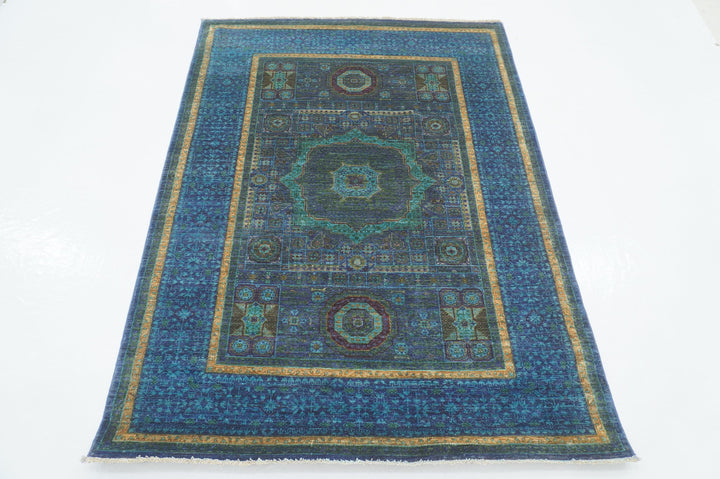 4x6 Blue Mamluk Turkish Fine Hand Knotted Medallion Rug - Yildiz Rugs