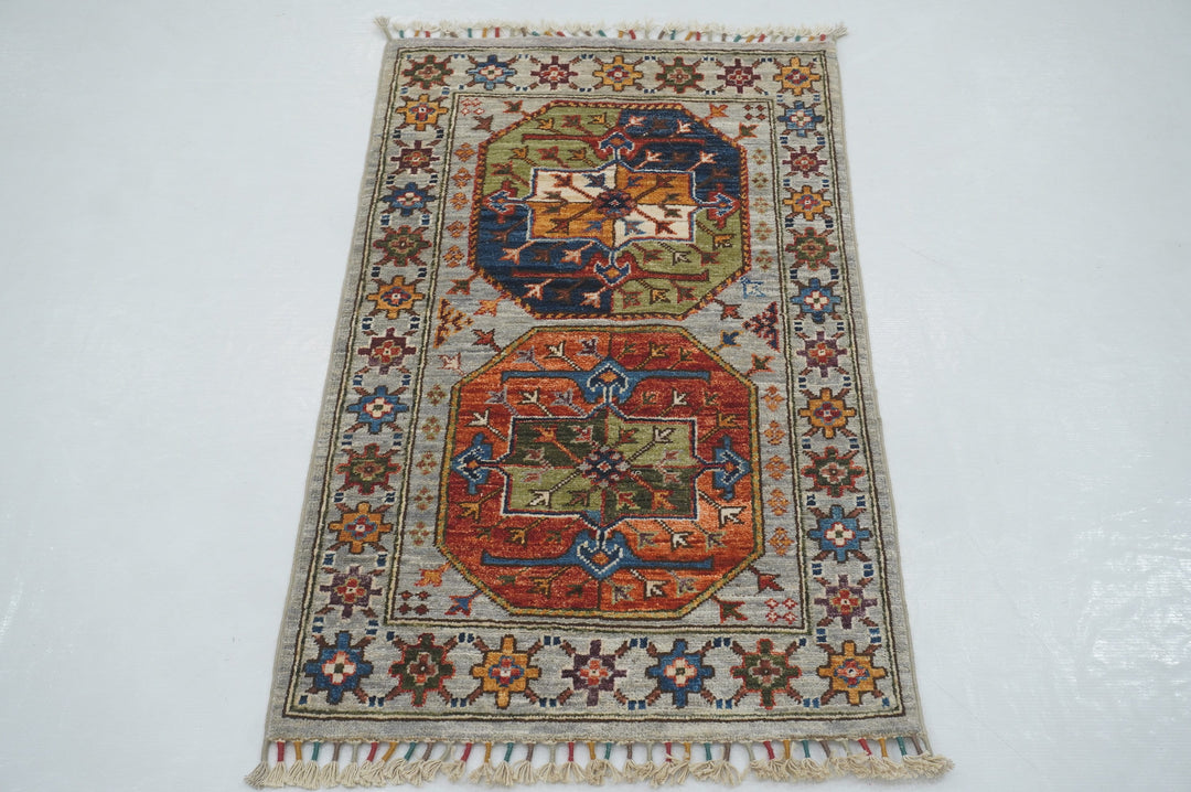 2x3 Gray Ersari Afghan Hand knotted small Rug - Yildiz Rugs