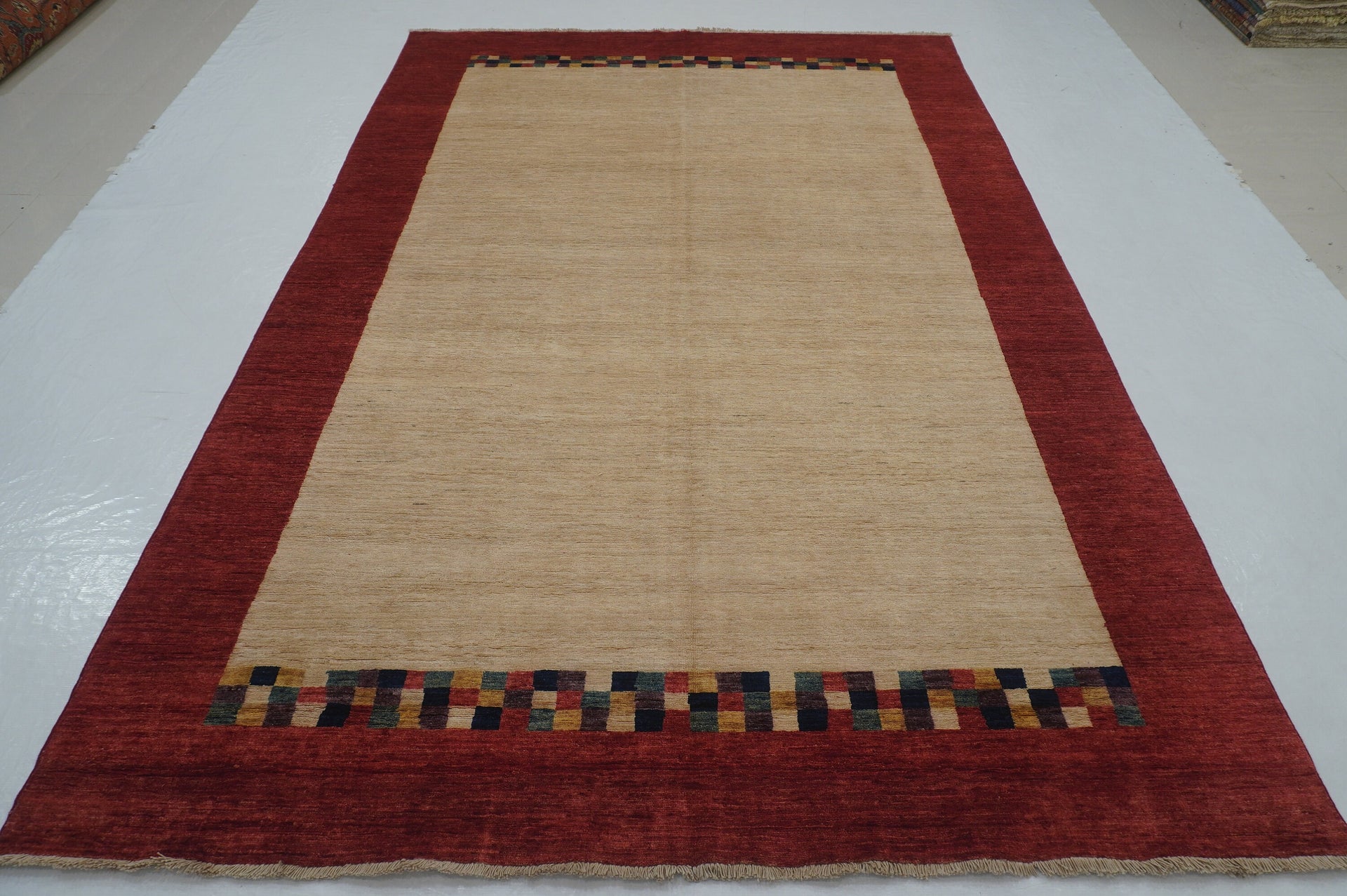 6x9 Beige Red Abstract Gabbeh Afghan Hand knotted Modern Abstract Rug - Yildiz Rugs
