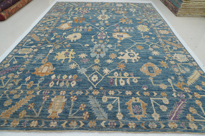 10x14 Muted Blue Oushak Turkish Hand Knotted Oriental Rug - Yildiz Rugs